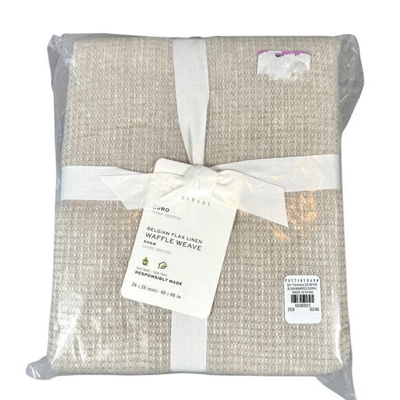 Pottery Barn Beige Linen Pillow Sham 26" Belgian Flax Waffle Weave NWT - Picture 1 of 3